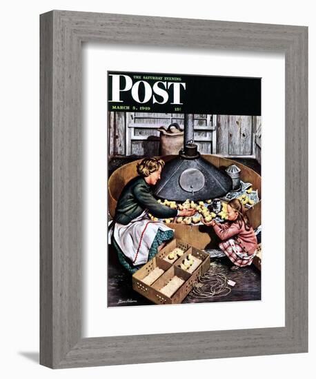 "Chicks in Incubator," Saturday Evening Post Cover, March 5, 1949-Stevan Dohanos-Framed Giclee Print