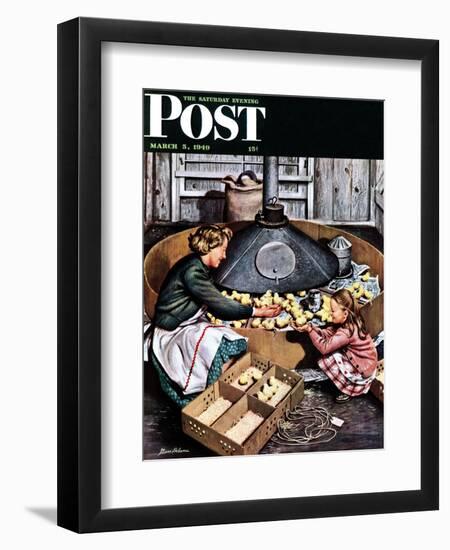 "Chicks in Incubator," Saturday Evening Post Cover, March 5, 1949-Stevan Dohanos-Framed Giclee Print