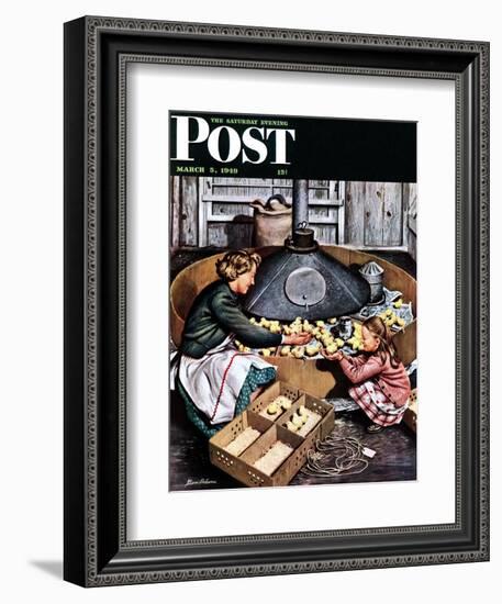 "Chicks in Incubator," Saturday Evening Post Cover, March 5, 1949-Stevan Dohanos-Framed Giclee Print