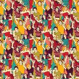 Crowd Active Happy People Seamless Color Pattern. Big Group of Active Happy People. Color Seamless-Chief Crow Daria-Framed Premium Giclee Print