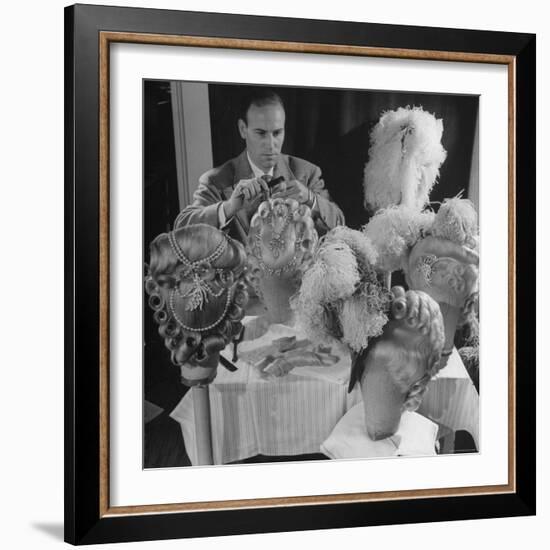 Chief Hair Stylist Sydney Guilaroff, Styling Wigs at the MGM Studio-Walter Sanders-Framed Photographic Print