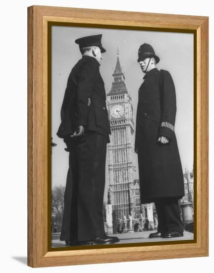 Chief Inspector of Metropolitan Police Stopping for Word with Police Constable in Parliament Square-David Scherman-Framed Premier Image Canvas