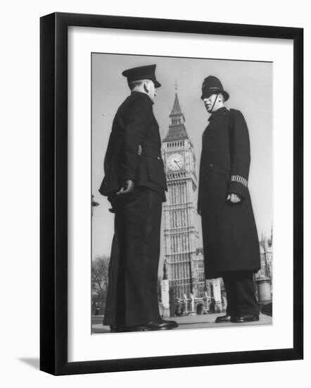 Chief Inspector of Metropolitan Police Stopping for Word with Police Constable in Parliament Square-David Scherman-Framed Photographic Print