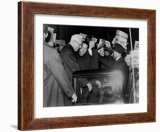 Chief Justice Earl Warren Braves Protesters Against the School Prayer Ruling, 1963-null-Framed Photo