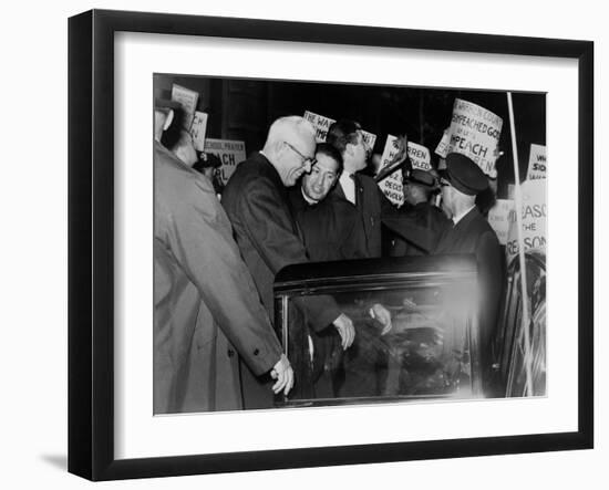 Chief Justice Earl Warren Braves Protesters Against the School Prayer Ruling, 1963-null-Framed Photo