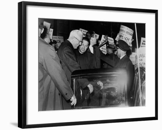 Chief Justice Earl Warren Braves Protesters Against the School Prayer Ruling, 1963-null-Framed Photo
