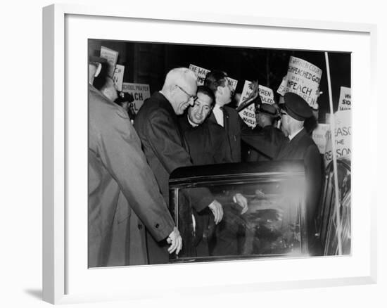 Chief Justice Earl Warren Braves Protesters Against the School Prayer Ruling, 1963-null-Framed Photo