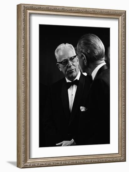 Chief Justice Earl Warren Speaking with President Lyndon Johnson, May 11, 1968-null-Framed Photo