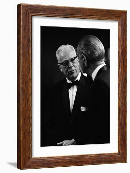 Chief Justice Earl Warren Speaking with President Lyndon Johnson, May 11, 1968-null-Framed Photo