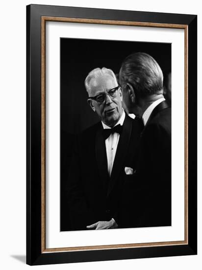 Chief Justice Earl Warren Speaking with President Lyndon Johnson, May 11, 1968-null-Framed Photo