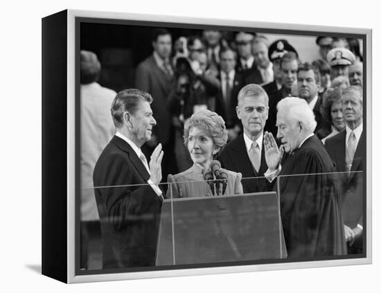 Chief Justice Warren Burger Administers the Oath of Office to Ronald Reagan, January 20, 1981-null-Framed Premier Image Canvas