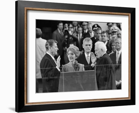 Chief Justice Warren Burger Administers the Oath of Office to Ronald Reagan, January 20, 1981-null-Framed Photographic Print