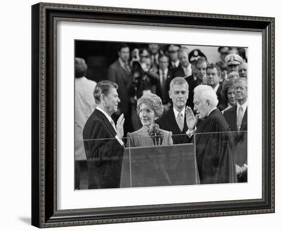 Chief Justice Warren Burger Administers the Oath of Office to Ronald Reagan, January 20, 1981-null-Framed Photographic Print