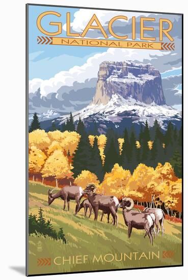 Chief Mountain and Big Horn Sheep - Glacier National Park, Montana-Lantern Press-Mounted Art Print