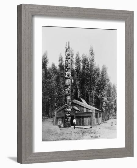 Chief Sou-i-hat, Alaskan House and Totem Pole Photograph - Alaska-Lantern Press-Framed Art Print