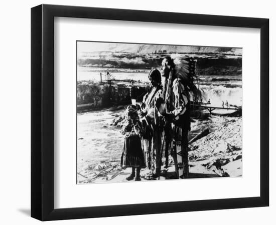 Chief Tommy Thompson, Wife Flora, Her Granddaughter Linda Marie George - Celilo Falls, Oregon Photo-Lantern Press-Framed Art Print