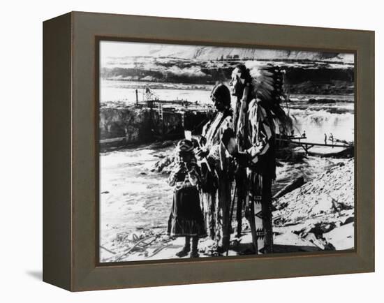 Chief Tommy Thompson, Wife Flora, Her Granddaughter Linda Marie George - Celilo Falls, Oregon Photo-Lantern Press-Framed Stretched Canvas