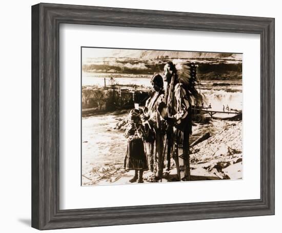 Chief Tommy Thompson, Wife Flora, Her Granddaughter Linda Marie George - Celilo Falls, Oregon Photo-Lantern Press-Framed Art Print