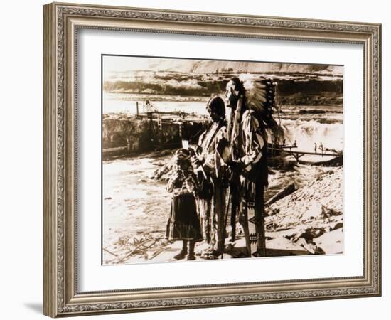 Chief Tommy Thompson, Wife Flora, Her Granddaughter Linda Marie George - Celilo Falls, Oregon Photo-Lantern Press-Framed Art Print