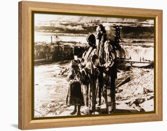 Chief Tommy Thompson, Wife Flora, Her Granddaughter Linda Marie George - Celilo Falls, Oregon Photo-Lantern Press-Framed Stretched Canvas