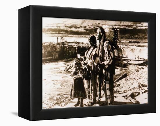Chief Tommy Thompson, Wife Flora, Her Granddaughter Linda Marie George - Celilo Falls, Oregon Photo-Lantern Press-Framed Stretched Canvas