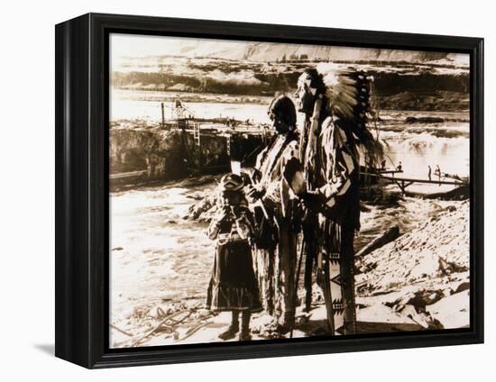 Chief Tommy Thompson, Wife Flora, Her Granddaughter Linda Marie George - Celilo Falls, Oregon Photo-Lantern Press-Framed Stretched Canvas