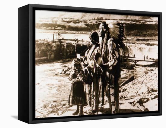 Chief Tommy Thompson, Wife Flora, Her Granddaughter Linda Marie George - Celilo Falls, Oregon Photo-Lantern Press-Framed Stretched Canvas