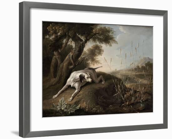 Chien à l'arrêt sur des perdrix-Christophe Huet-Framed Giclee Print