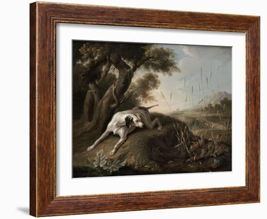 Chien à l'arrêt sur des perdrix-Christophe Huet-Framed Giclee Print