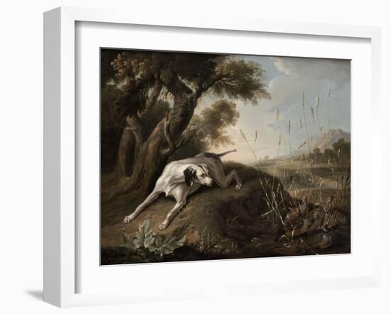 Chien à l'arrêt sur des perdrix-Christophe Huet-Framed Giclee Print