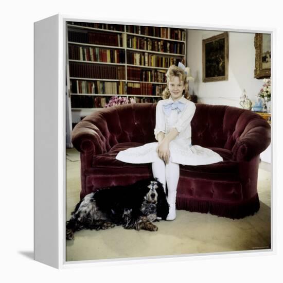 Child Actress Hayley Mills in Old Fashioned Dress with Spaniel at Making of Film "Pollyanna"-Loomis Dean-Framed Premier Image Canvas