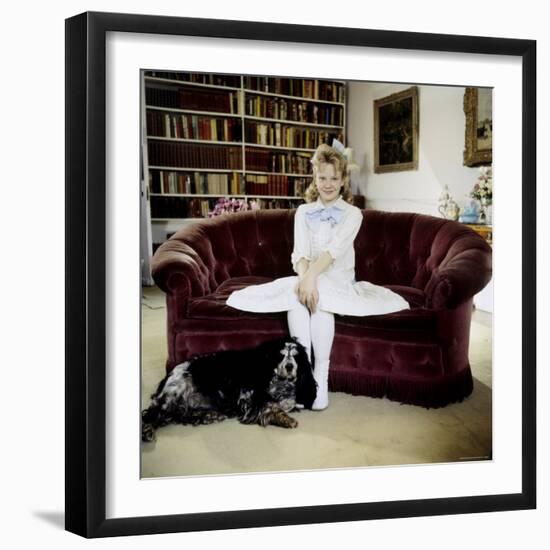 Child Actress Hayley Mills in Old Fashioned Dress with Spaniel at Making of Film "Pollyanna"-Loomis Dean-Framed Premium Photographic Print