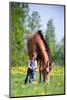 Child and Bay Horse in Field-Alexia Khruscheva-Mounted Photographic Print