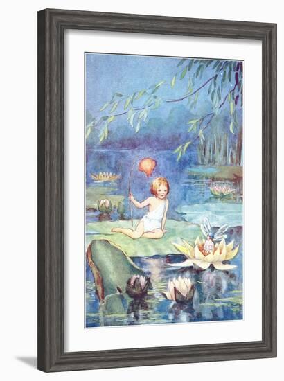 Child and Fairy on Lily Pond-null-Framed Art Print