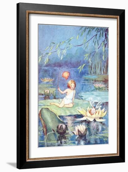 Child and Fairy on Lily Pond-null-Framed Art Print