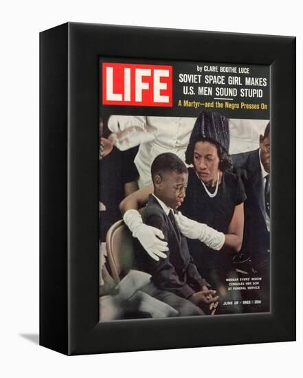 Child and Widow of Murdered Civil Rights Activist Medgar Evers at his Funeral, June 28, 1963-John Loengard-Framed Premier Image Canvas