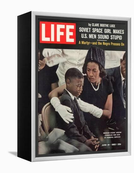Child and Widow of Murdered Civil Rights Activist Medgar Evers at his Funeral, June 28, 1963-John Loengard-Framed Premier Image Canvas