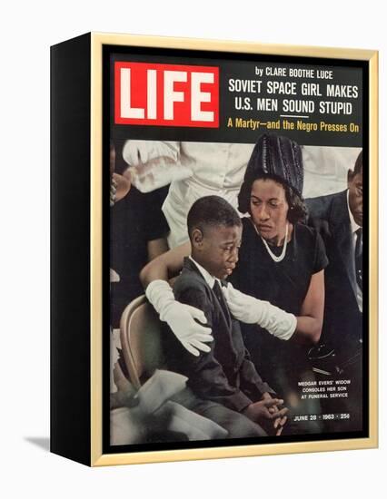 Child and Widow of Murdered Civil Rights Activist Medgar Evers at his Funeral, June 28, 1963-John Loengard-Framed Premier Image Canvas