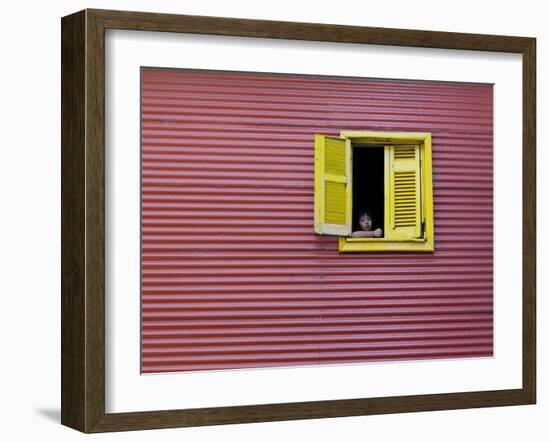 Child at a Window, La Boca, Buenos Aires, Argentina, South America-Thorsten Milse-Framed Photographic Print