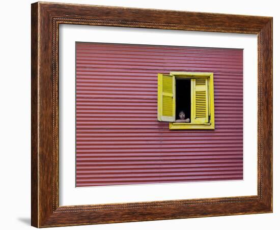 Child at a Window, La Boca, Buenos Aires, Argentina, South America-Thorsten Milse-Framed Photographic Print