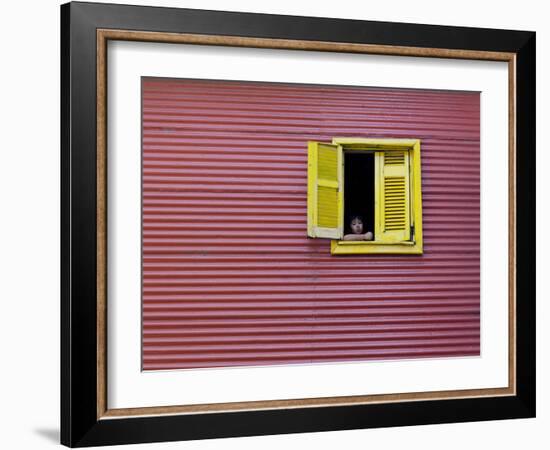 Child at a Window, La Boca, Buenos Aires, Argentina, South America-Thorsten Milse-Framed Photographic Print