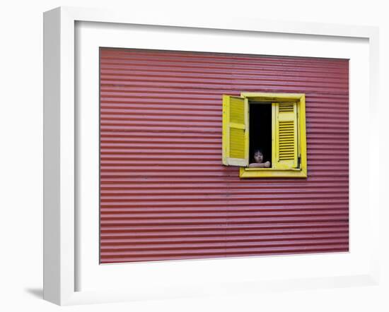 Child at a Window, La Boca, Buenos Aires, Argentina, South America-Thorsten Milse-Framed Photographic Print