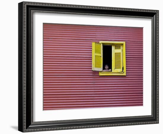 Child at a Window, La Boca, Buenos Aires, Argentina, South America-Thorsten Milse-Framed Photographic Print