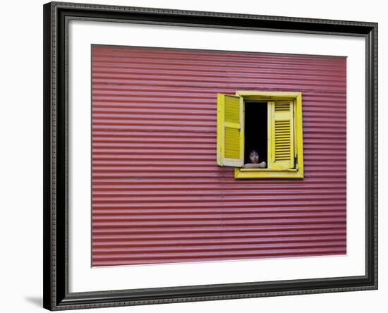 Child at a Window, La Boca, Buenos Aires, Argentina, South America-Thorsten Milse-Framed Photographic Print