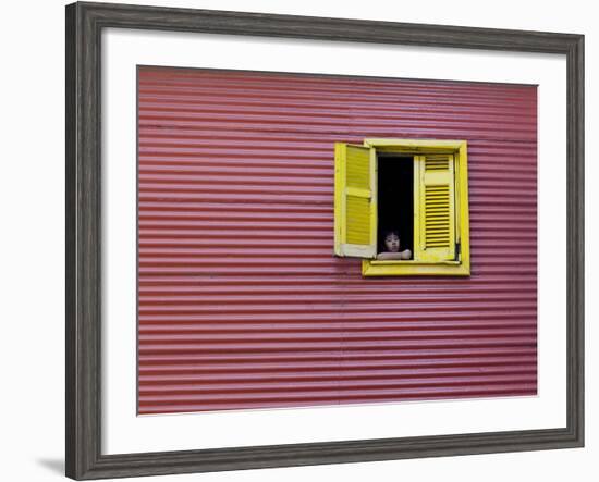 Child at a Window, La Boca, Buenos Aires, Argentina, South America-Thorsten Milse-Framed Photographic Print