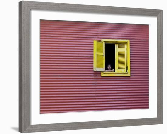 Child at a Window, La Boca, Buenos Aires, Argentina, South America-Thorsten Milse-Framed Photographic Print