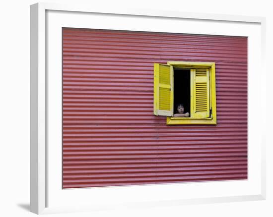 Child at a Window, La Boca, Buenos Aires, Argentina, South America-Thorsten Milse-Framed Photographic Print