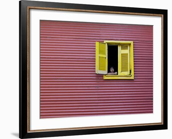 Child at a Window, La Boca, Buenos Aires, Argentina, South America-Thorsten Milse-Framed Photographic Print