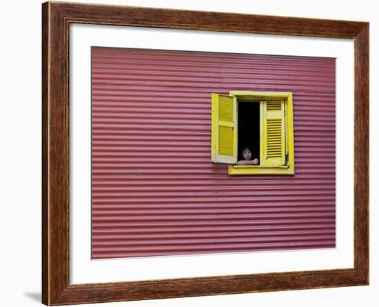 Child at a Window, La Boca, Buenos Aires, Argentina, South America-Thorsten Milse-Framed Photographic Print