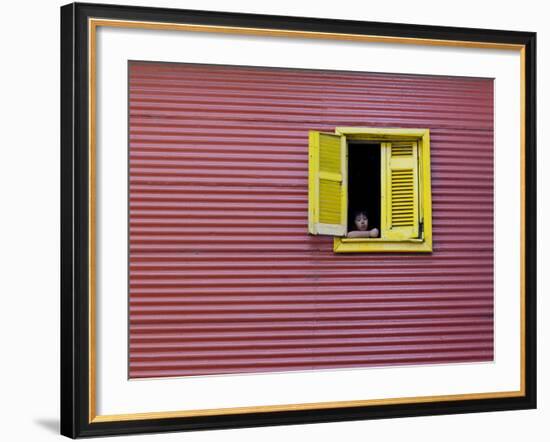 Child at a Window, La Boca, Buenos Aires, Argentina, South America-Thorsten Milse-Framed Photographic Print